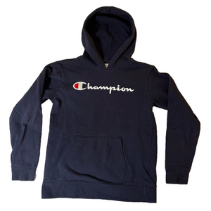 Champion Navy White Red Logo Long Sleeve Pullover Hoodie Sweatshirt Youth Boy XL